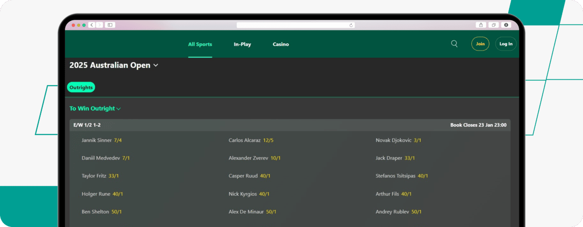 Australian Open odds on bet365