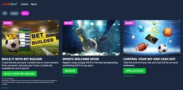 LuckLand sportsbook promotions screenshot