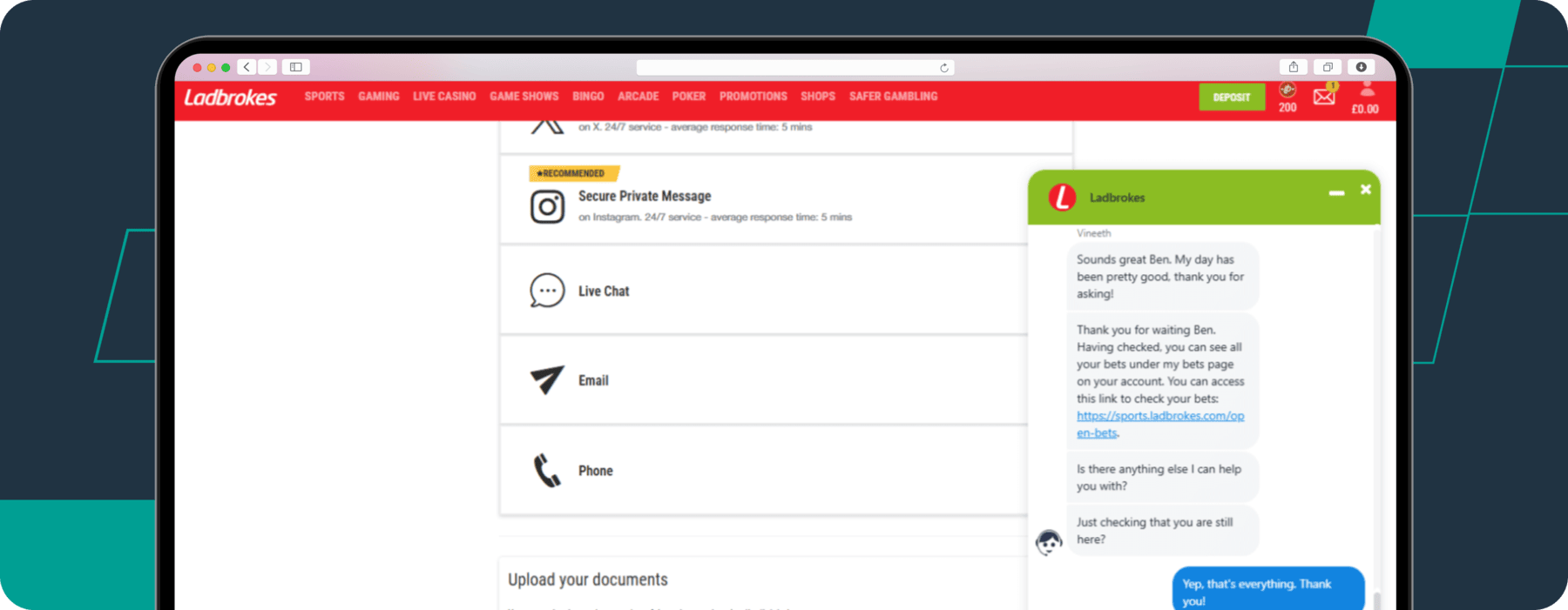 Live chat on ladbrokes
